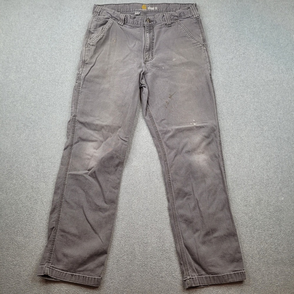 Carhartt Work Pants Mens 34x32 Gray Relaxed Fit Rugged Flex Canvas